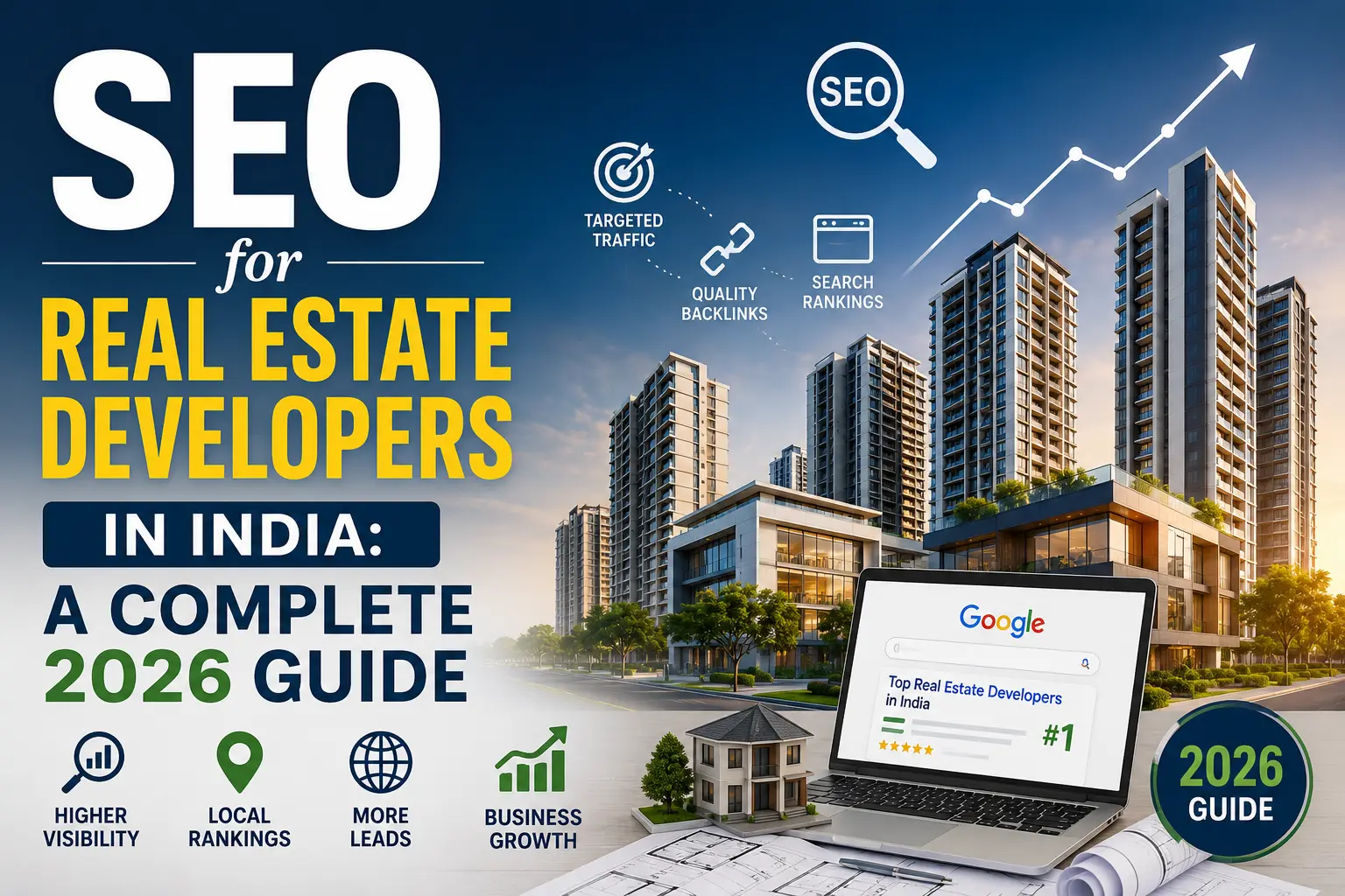 SEO for real estate developers in India showing higher rankings, more leads, and online visibility.